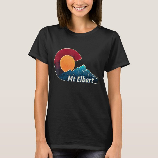 Colorado Flag And Mountain Styled Mount Elbert T-Shirt (Front)