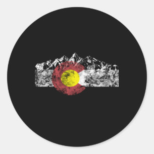 Colorado Flag And Mountains Rocky Mountains Classic Round Sticker