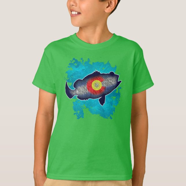 Colorado flag bass fish kids raglan shirt (Front)