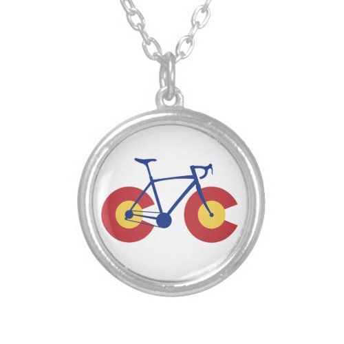 Colorado Flag Bicycle Silver Plated Necklace