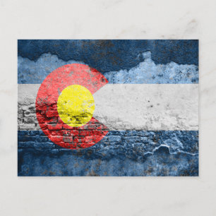 colorado flag brick wall postcard