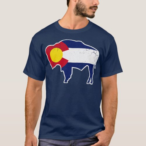 Colorado Flag Buffalo Bison Art T_Shirt