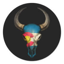 Colorado Flag Bull Skull on Black