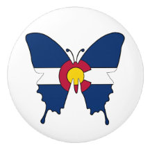 Colorado flag butterfly ceramic pull knob