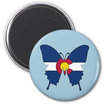 Colorado Flag Butterfly Round Magnet by ColoradoCreativity at Zazzle