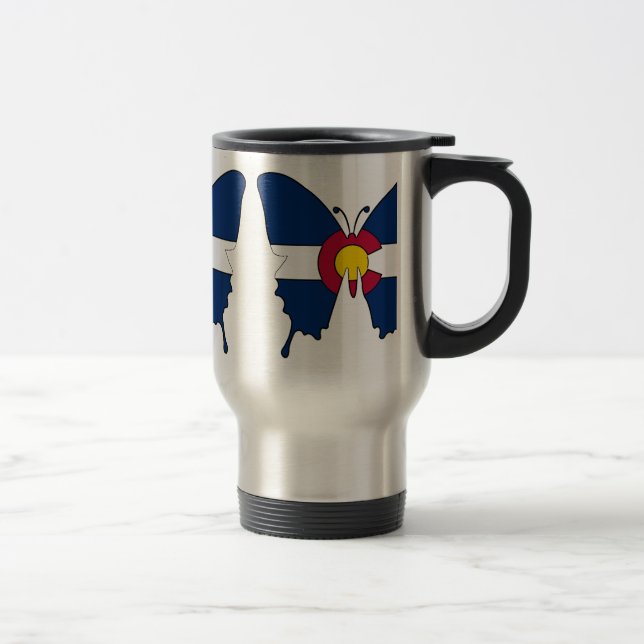 Colorado flag butterfly stainless steel travel mug (Right)