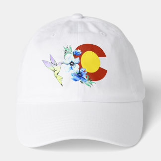 Colorado Flag C with Hummingbird and flowers Hat
