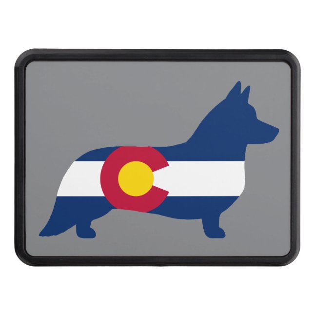 Colorado Flag Cardigan Welsh Corgi Silhouette Hitch Cover (Front)