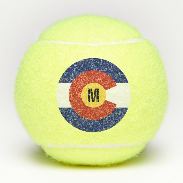 Colorado flag custom monogrammed yellow tennis balls (Front)