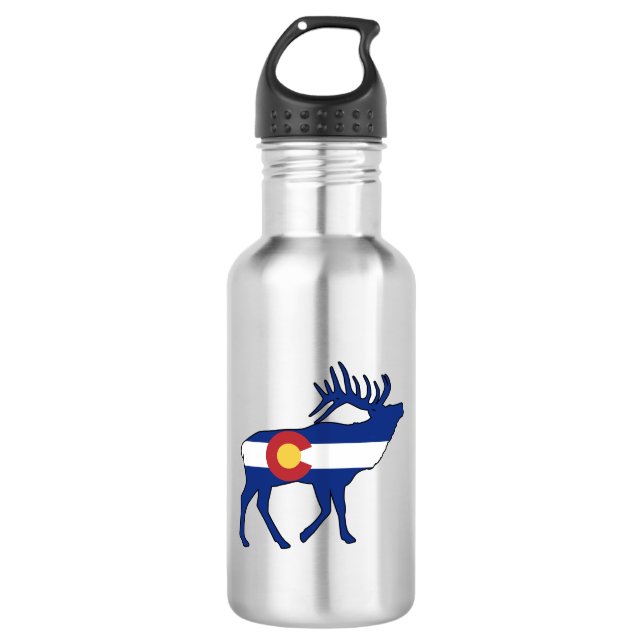 Colorado Flag Elk Stainless Steel Water Bottle (Front)
