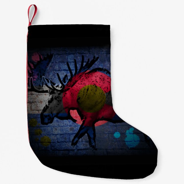 Colorado flag graffiti moose holiday stocking (Front)