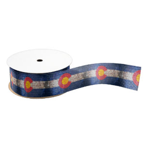 Colorado flag grunge brick wall pattern ribbon