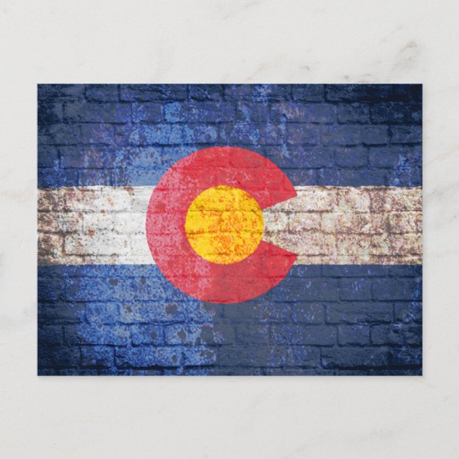 Colorado flag grunge brick wall postcard (Front)