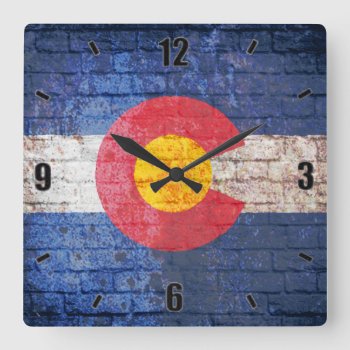 Colorado Flag Grunge Brick Wall Square Wall Clock by ColoradoCreativity at Zazzle