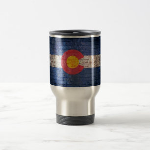 Colorado flag grunge brick wall travel mug