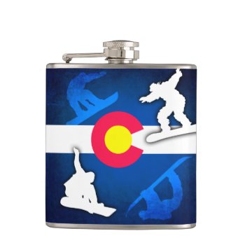 Colorado Flag Grunge Snowboarder Flask by ColoradoCreativity at Zazzle