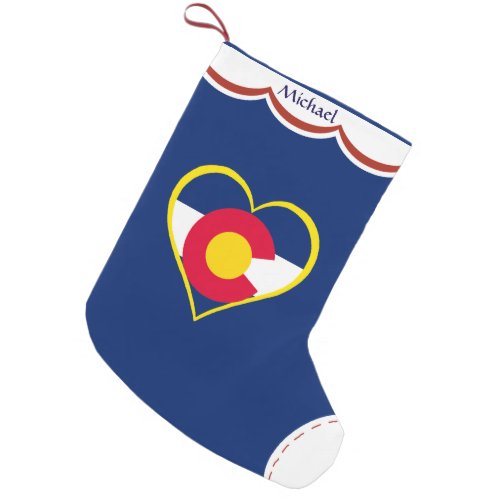 Colorado Flag Heart Personalized Blue Small Christmas Stocking