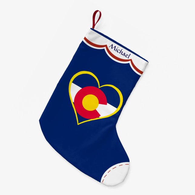 Colorado Flag Heart Personalized Blue Small Christmas Stocking (Front (Hanging))