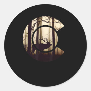 Colorado Flag Logo Elk Hunting Men Classic Round Sticker