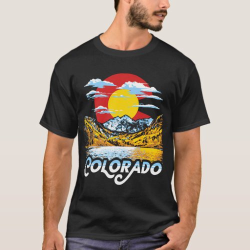 Colorado Flag Maroon Bells Mountains T_Shirt