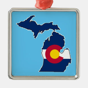 Colorado flag Michigan outline holiday ornament