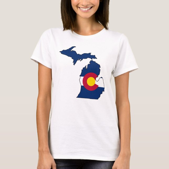 Colorado flag Michigan outline ladies shirt (Front)