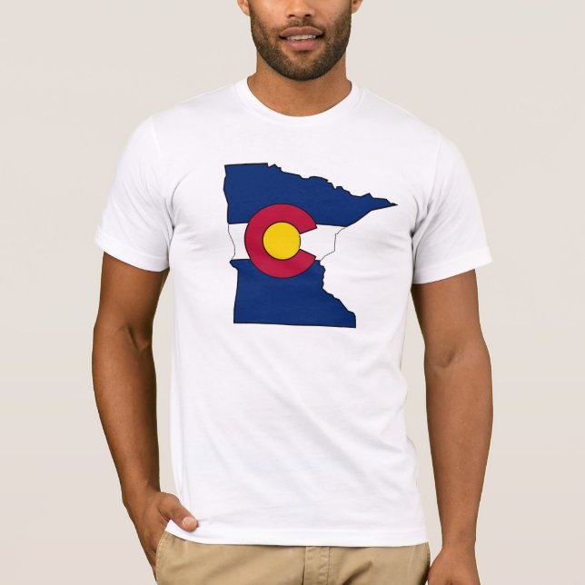 Colorado flag Minnesota outline guys shirt (Front)