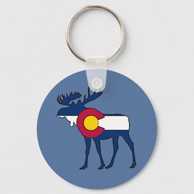 Colorado flag moose round keychain (Front)