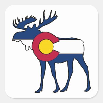 Colorado Flag Moose Square Sticker Labels by ColoradoCreativity at Zazzle