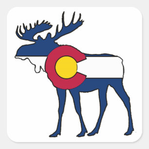 Colorado flag moose square sticker labels
