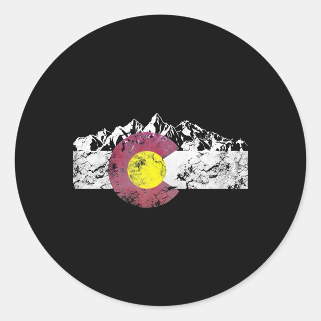 Colorado Flag Mountains Distressed Classic Round Sticker (Front)