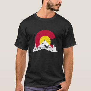 Colorado Flag Mountains Skiing Hiking Camping Hike T-Shirt