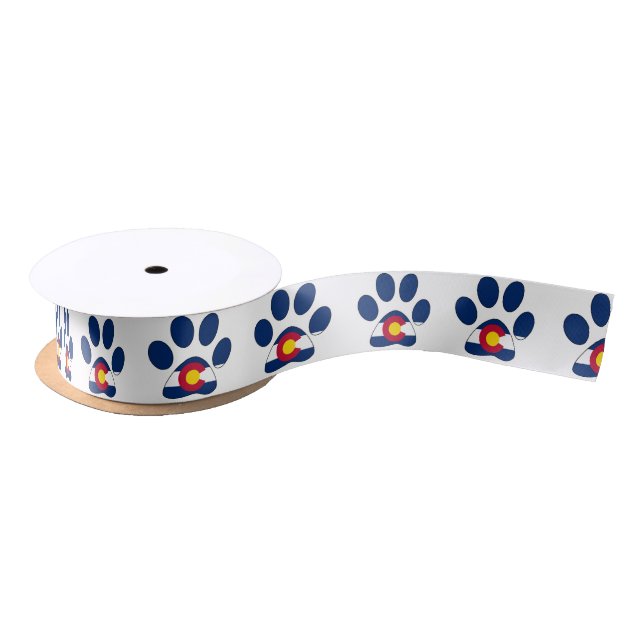 Colorado flag paw print patterned ribbon (Spool)
