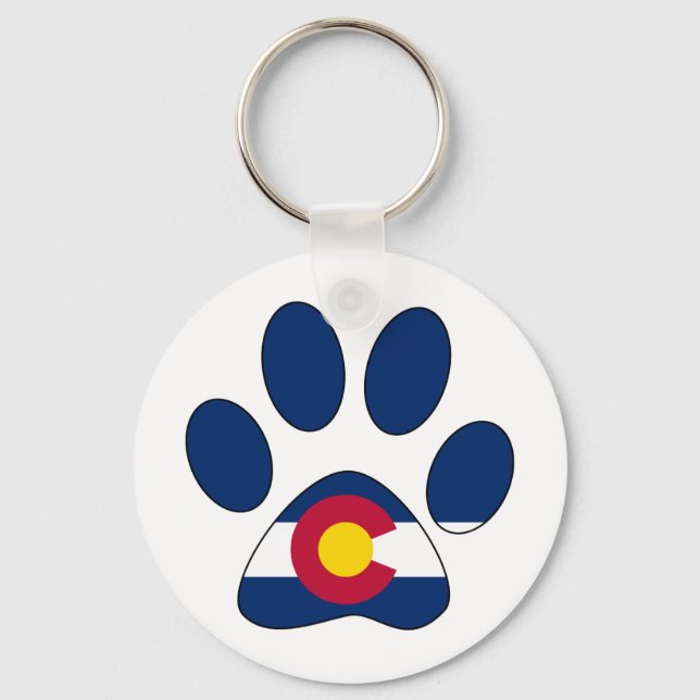 Colorado flag paw print round keychain (Front)