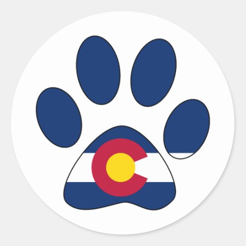 Colorado flag paw print round sticker labels