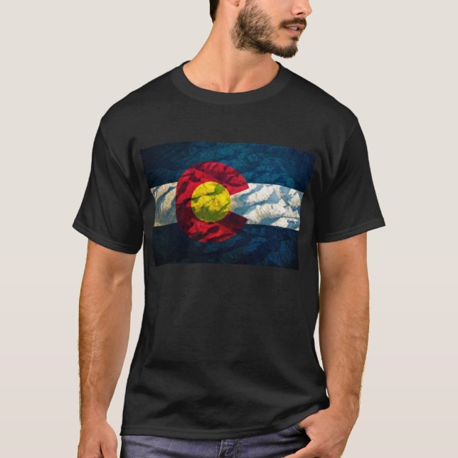 Colorado flag Rock Mountains T-Shirt (Front)