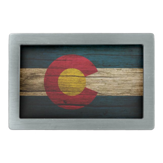 Colorado Flag Rustic Old Wood Belt Buckle (Front)