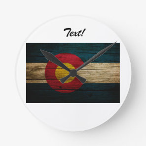 Colorado Flag Rustic Old Wood Round Clock