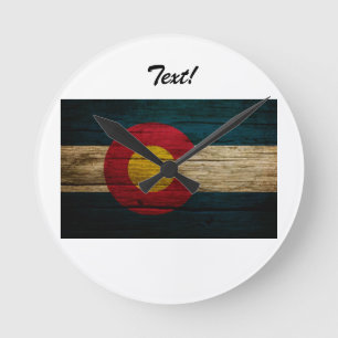 Colorado Flag Rustic Old Wood Round Clock