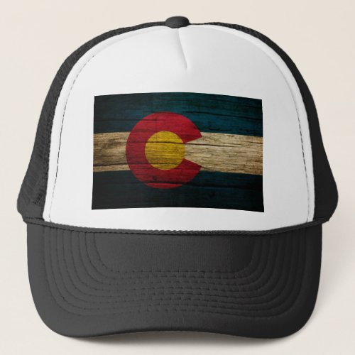 Colorado Flag Rustic Old Wood Trucker Hat