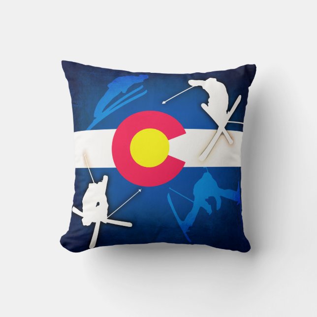 Colorado flag ski grunge square pillow (Front)