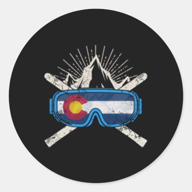 Colorado Flag Ski Skiing Classic Round Sticker (Front)