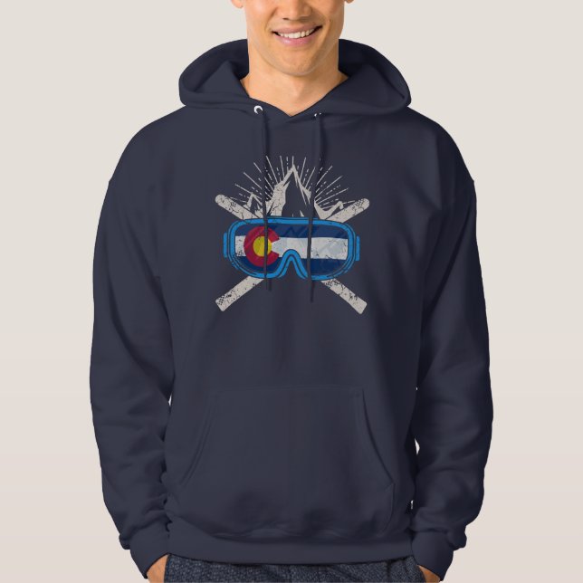Colorado Flag Ski Skiing Hoodie (Front)