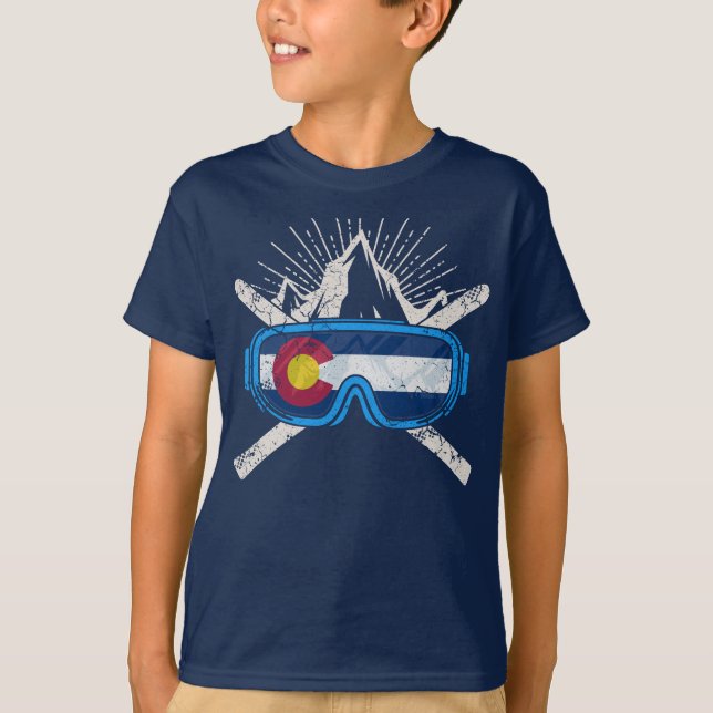 Colorado Flag Ski Skiing T-Shirt (Front)