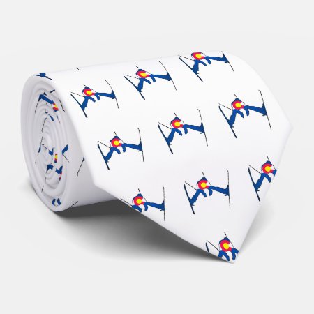 Colorado Flag Skier Pattern Necktie