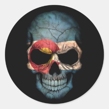 Colorado Flag Skull On Black Classic Round Sticker by JeffBartels at Zazzle
