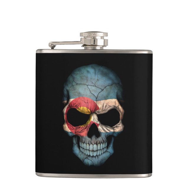 Colorado Flag Skull on Black Flask (Front)