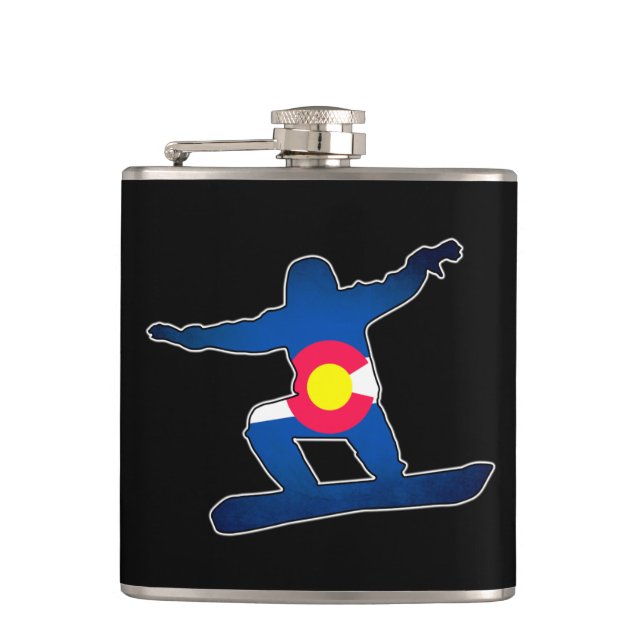 Colorado flag snowboarder drinking flask (Front)