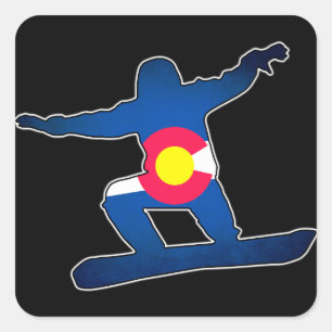 Colorado flag snowboarder square stickers