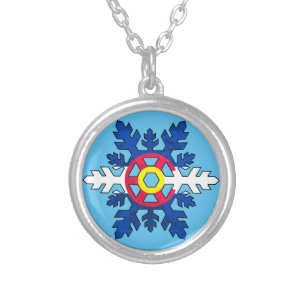 Colorado flag snowflake round necklace
